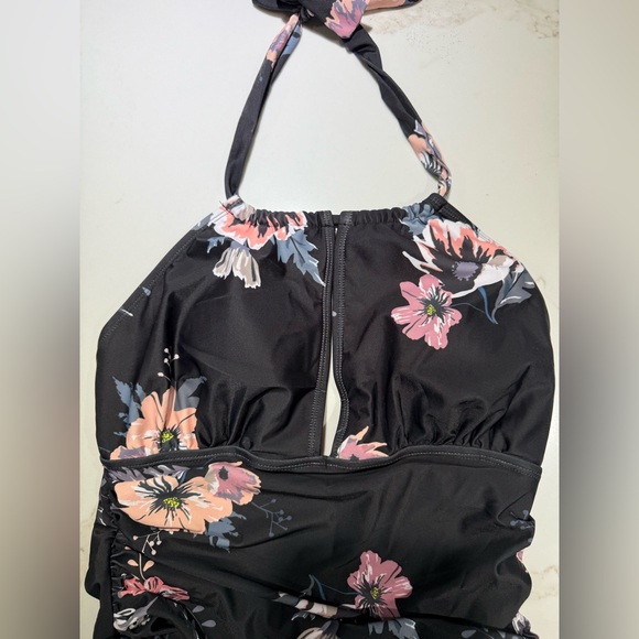 🥳🥳2 FOR 1 Charmo Ruffle UPF Maternity Suit Cutout Ruched & Black Flowered, L - Picture 15 of 16